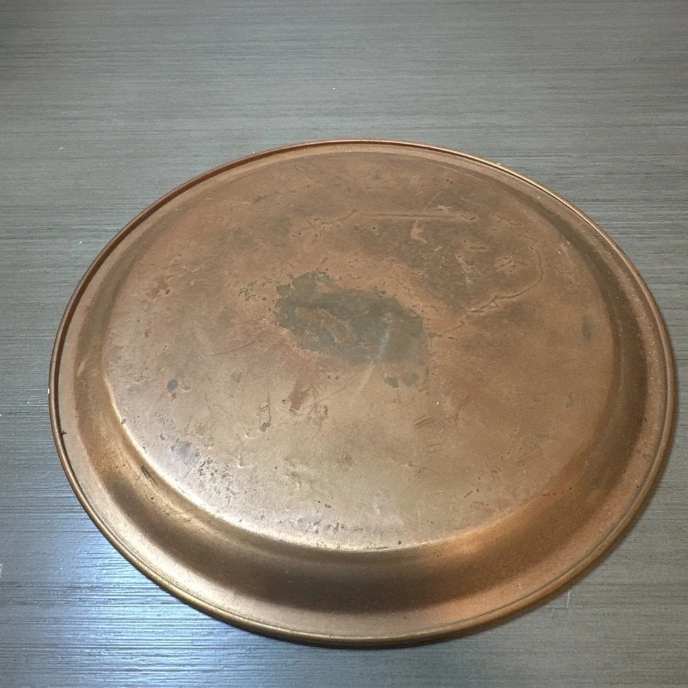 Vintage Copper Decor Plate 12in Engraved Floral Pattern